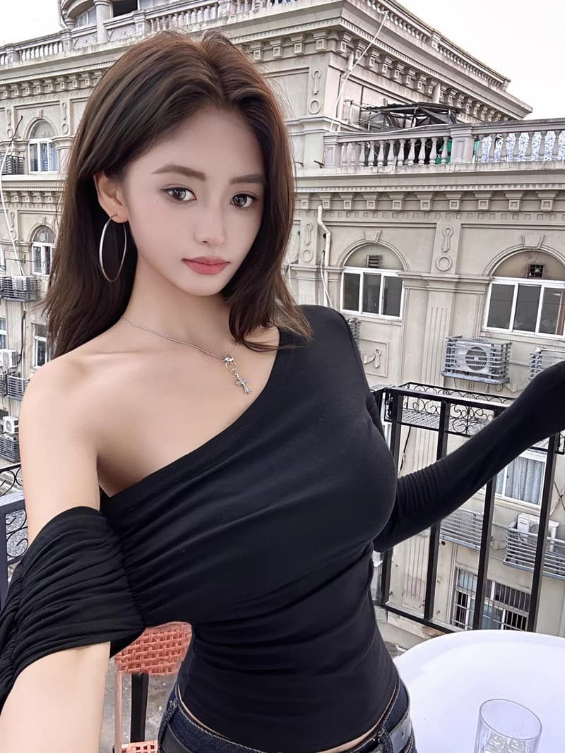 컬러 코튼 리브 오프숄더 아름다운 비스듬한 어깨 티셔츠 오프숄더 품격 리본 맨위 상세 이미지 5