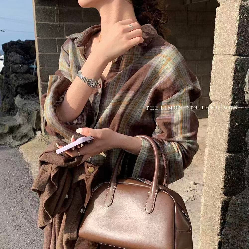 느긋한 바람 레트로 작은 대중 고급 센스 패치워크 격자 무늬 셔츠 긴팔 루즈핏 캐주얼 polo 셔츠 스택 착용 재킷 상세 이미지 31