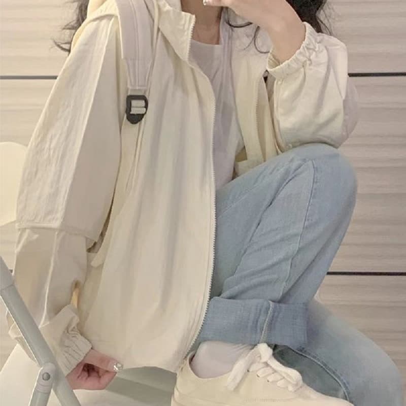 도파민 다용도 여름 자외선 차단 얼음 실크 의류 여성 새로운 후드 재킷 루즈핏 통기성 얇은 스타일 자외선 재킷 이미지 3