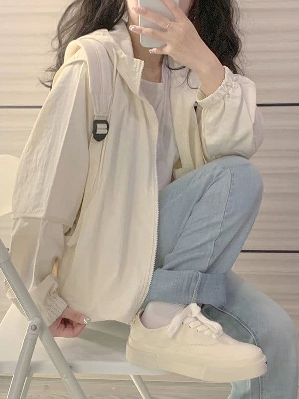 도파민 다용도 여름 자외선 차단 얼음 실크 의류 여성 새로운 후드 재킷 루즈핏 통기성 얇은 스타일 자외선 재킷 상세 이미지 1