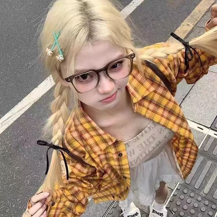 아메리칸 레트로 황색 체크무늬 여성 셔츠 여름 루즈핏 다용도 도파민 자외선 차단 셔츠 재킷 외출용 맨위 상세 이미지 5