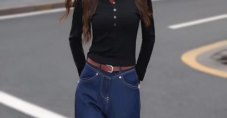 40 92 면 8 암모니아 2025 새로운 이른 봄 배색 단추 몸매 가꾸기 티셔츠 고급 센스 외국 가스 인사이드 잡아라. 의류 상세 이미지 12
