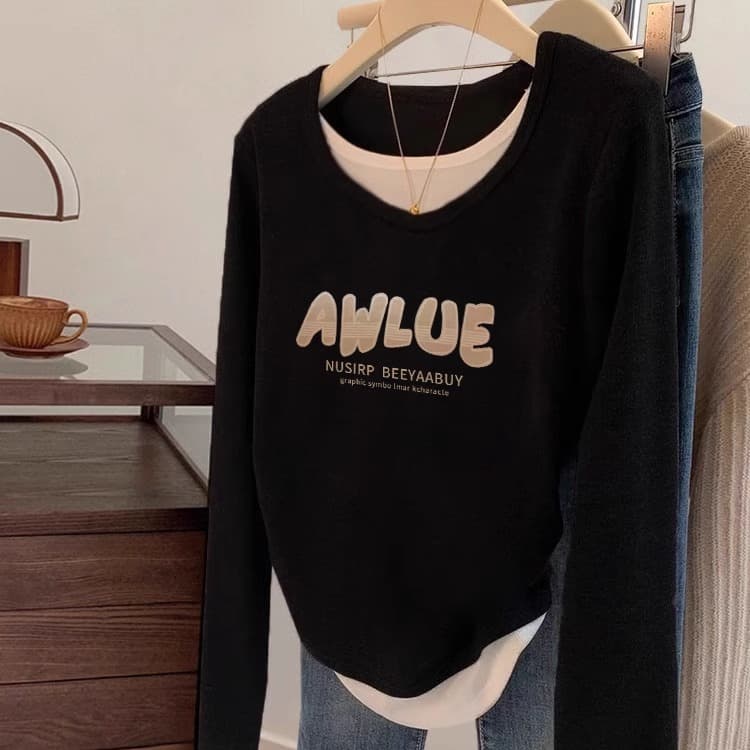 280 그램 양모 봄 가을 새로운 페이크 레이어드 인사이드 가져 가라. V넥 디자인 센스 긴팔 맨위 상세 이미지 10