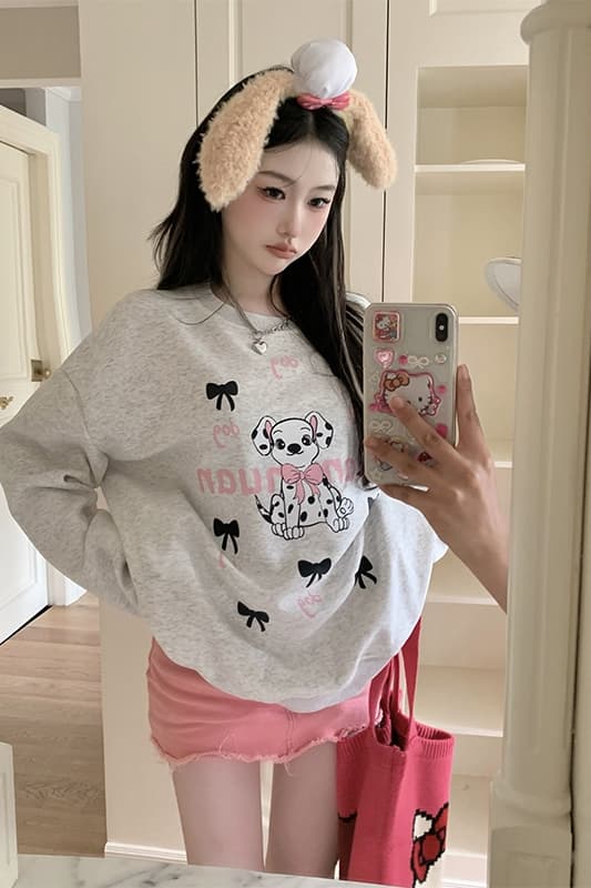 후아 면 복합 얇은 스타일 310 크 털이 있는 410그램 가을 겨울 의류 후드티 여성 프린트 이미지 3