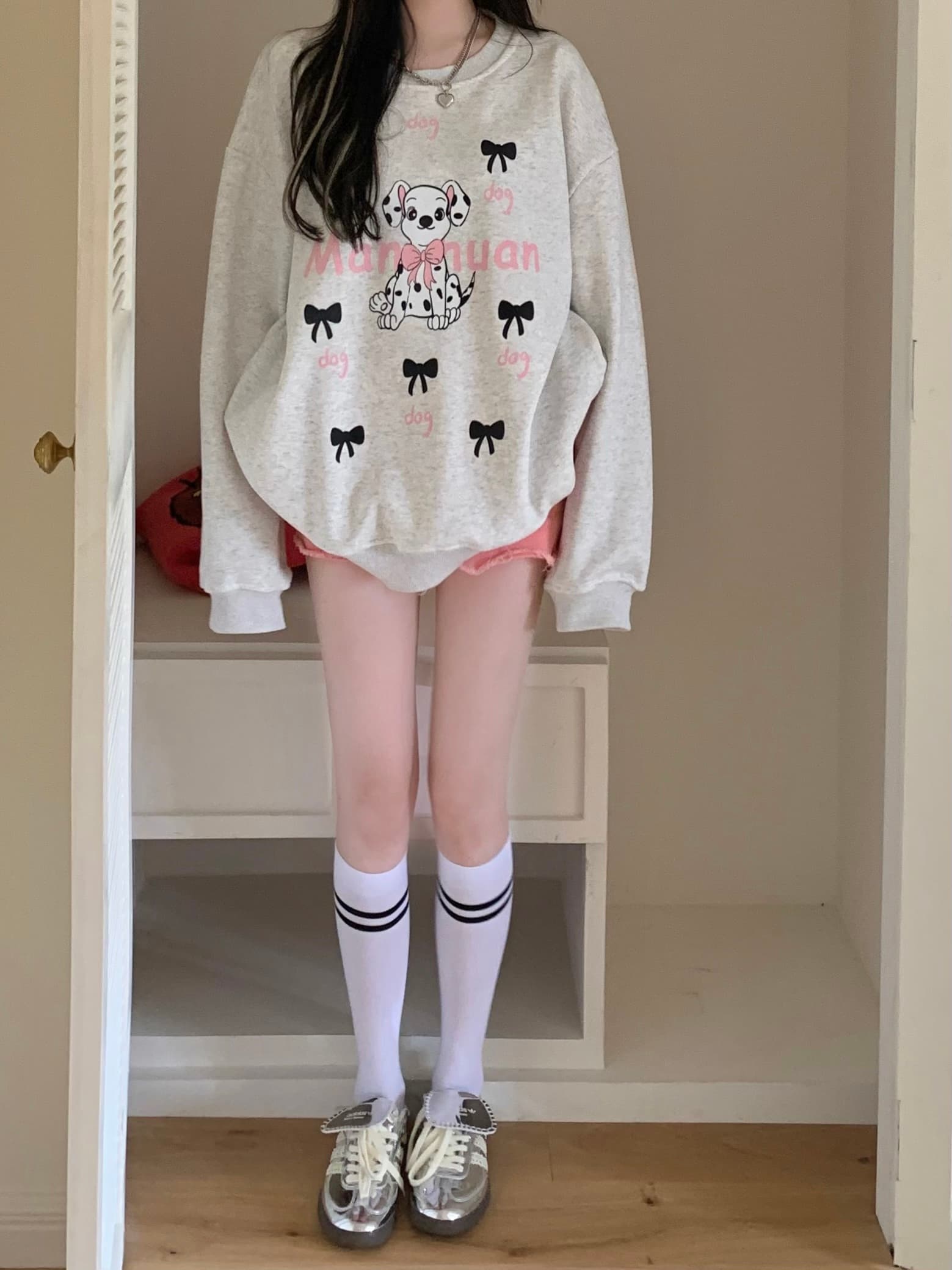 후아 면 복합 얇은 스타일 310 크 털이 있는 410그램 가을 겨울 의류 후드티 여성 프린트 이미지 2