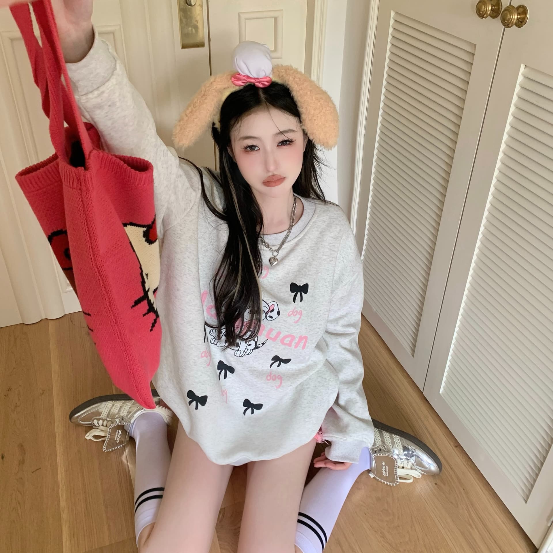 후아 면 복합 얇은 스타일 310 크 털이 있는 410그램 가을 겨울 의류 후드티 여성 프린트 이미지 5