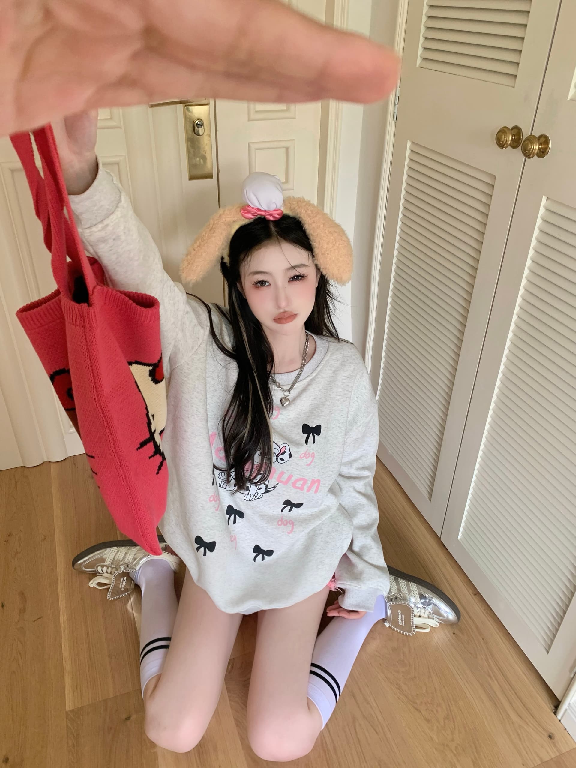 후아 면 복합 얇은 스타일 310 크 털이 있는 410그램 가을 겨울 의류 후드티 여성 프린트 상세 이미지 4