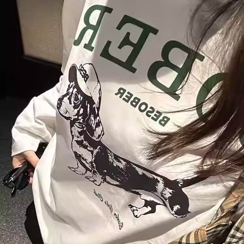 21 순면 210 그램 가을 의상 긴팔 티셔츠 여성 루즈핏 맨위 프린트 이미지 5