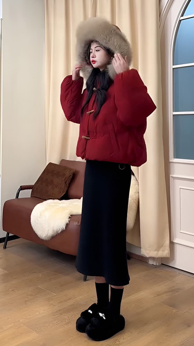 자르다 쓰기 빨간색 신년 아래 면화 의류 면 옷 쇼트 스타일 재킷 가을 겨울 새로운 고급 목화 진딧물 폭발 여성 상세 이미지 2