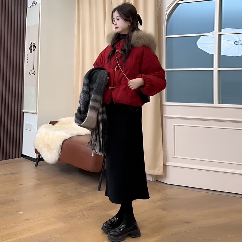 자르다 쓰기 빨간색 신년 아래 면화 의류 면 옷 쇼트 스타일 재킷 가을 겨울 새로운 고급 목화 진딧물 폭발 여성 상세 이미지 5