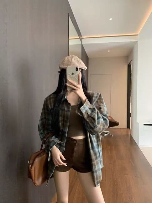 레트로 체크무늬 셔츠 재킷 봄 가을 새로운 슬림해 보이는 스택 착용 인사이드 가져 가라. 루즈핏 슬림해 보이는 긴팔 셔츠 오픈 가디건 상세 이미지 3