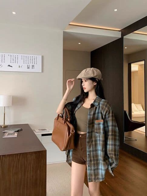 레트로 체크무늬 셔츠 재킷 봄 가을 새로운 슬림해 보이는 스택 착용 인사이드 가져 가라. 루즈핏 슬림해 보이는 긴팔 셔츠 오픈 가디건 상세 이미지 4