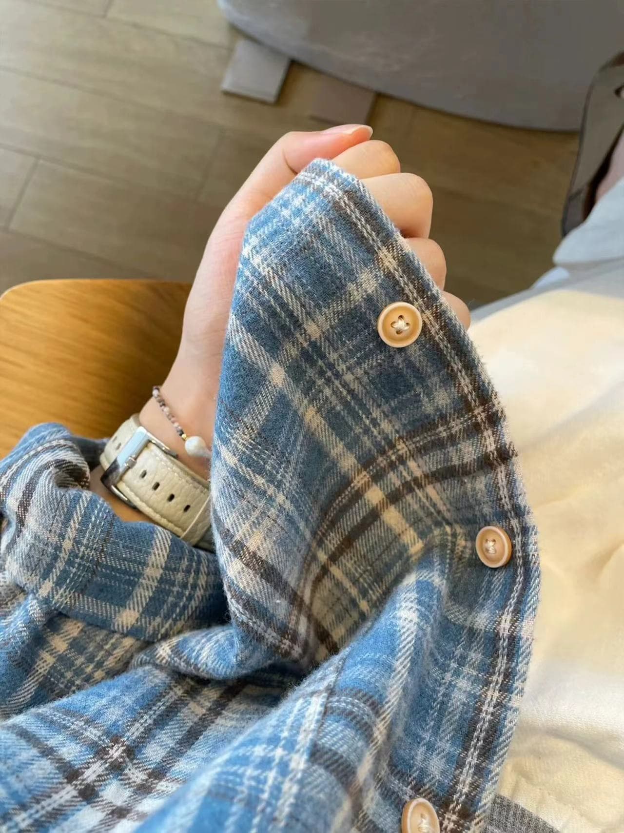 원본 포함 면 체크무늬 아메리칸 레트로 배색 격자 무늬 셔츠 이른 가을 루즈핏 긴팔 맨위 상세 이미지 5