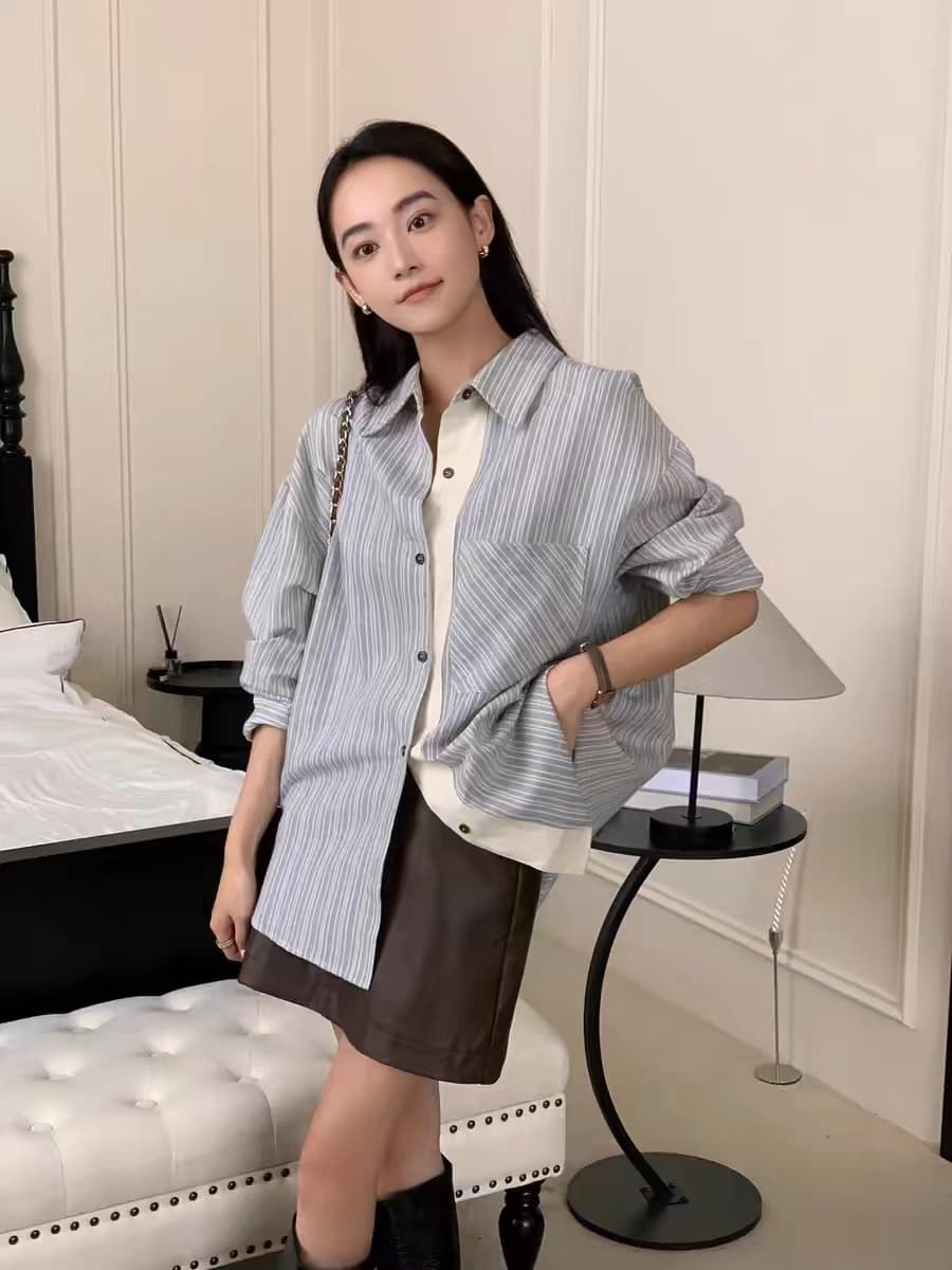 원본 포함 면 체크무늬 아메리칸 레트로 배색 격자 무늬 셔츠 이른 가을 루즈핏 긴팔 맨위 이미지 2