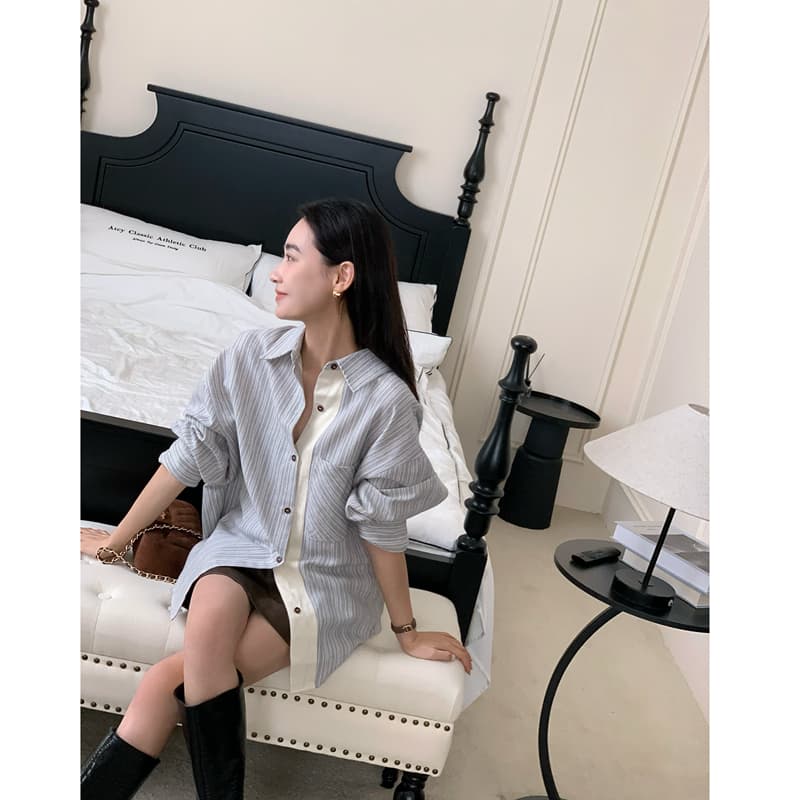 원본 포함 면 체크무늬 아메리칸 레트로 배색 격자 무늬 셔츠 이른 가을 루즈핏 긴팔 맨위 상세 이미지 4
