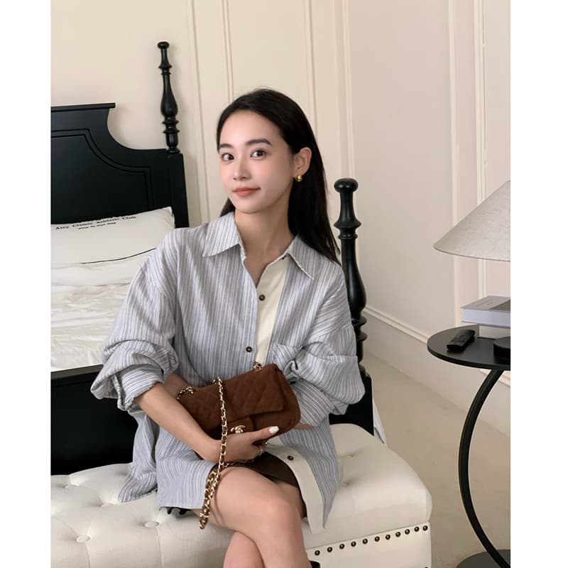 원본 포함 면 체크무늬 아메리칸 레트로 배색 격자 무늬 셔츠 이른 가을 루즈핏 긴팔 맨위 상세 이미지 5
