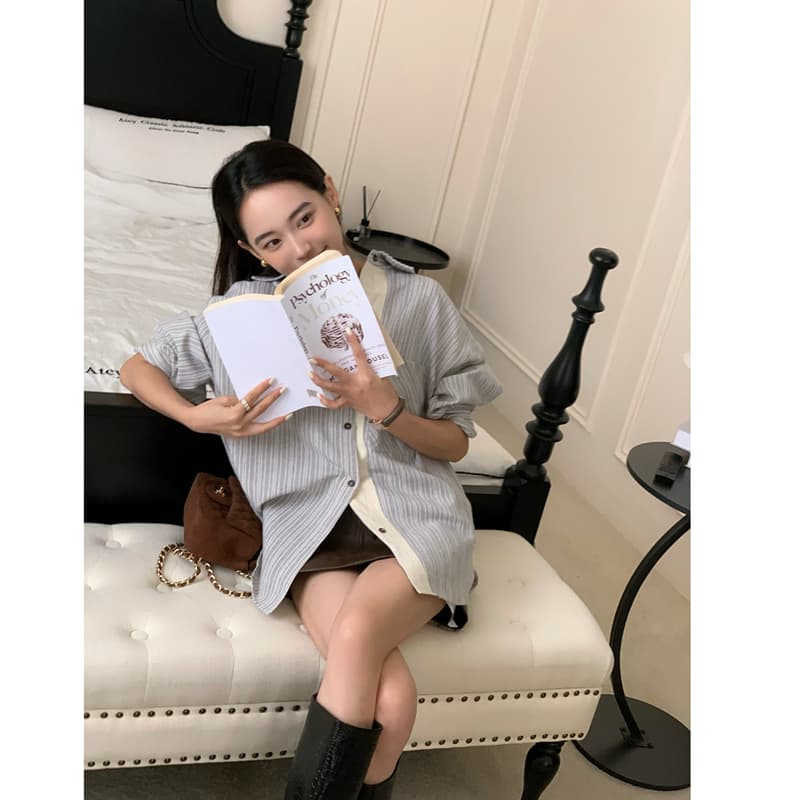 원본 포함 면 체크무늬 아메리칸 레트로 배색 격자 무늬 셔츠 이른 가을 루즈핏 긴팔 맨위 상세 이미지 8