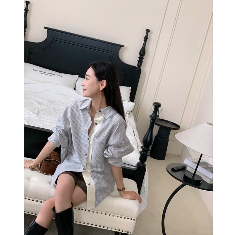 원본 포함 면 체크무늬 아메리칸 레트로 배색 격자 무늬 셔츠 이른 가을 루즈핏 긴팔 맨위 상세 이미지 9