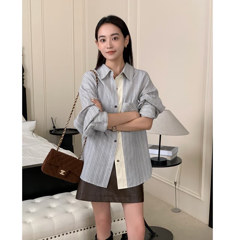 원본 포함 면 체크무늬 아메리칸 레트로 배색 격자 무늬 셔츠 이른 가을 루즈핏 긴팔 맨위 상세 이미지 10