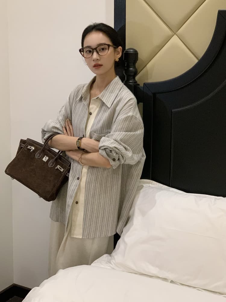원본 포함 면 체크무늬 아메리칸 레트로 배색 격자 무늬 셔츠 이른 가을 루즈핏 긴팔 맨위 상세 이미지 16
