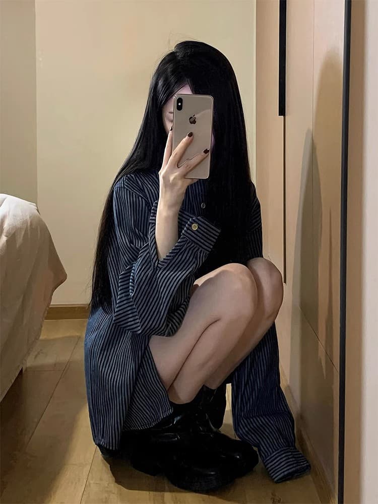 원본 포함 면 체크무늬 아메리칸 레트로 배색 격자 무늬 셔츠 이른 가을 루즈핏 긴팔 맨위 이미지 2