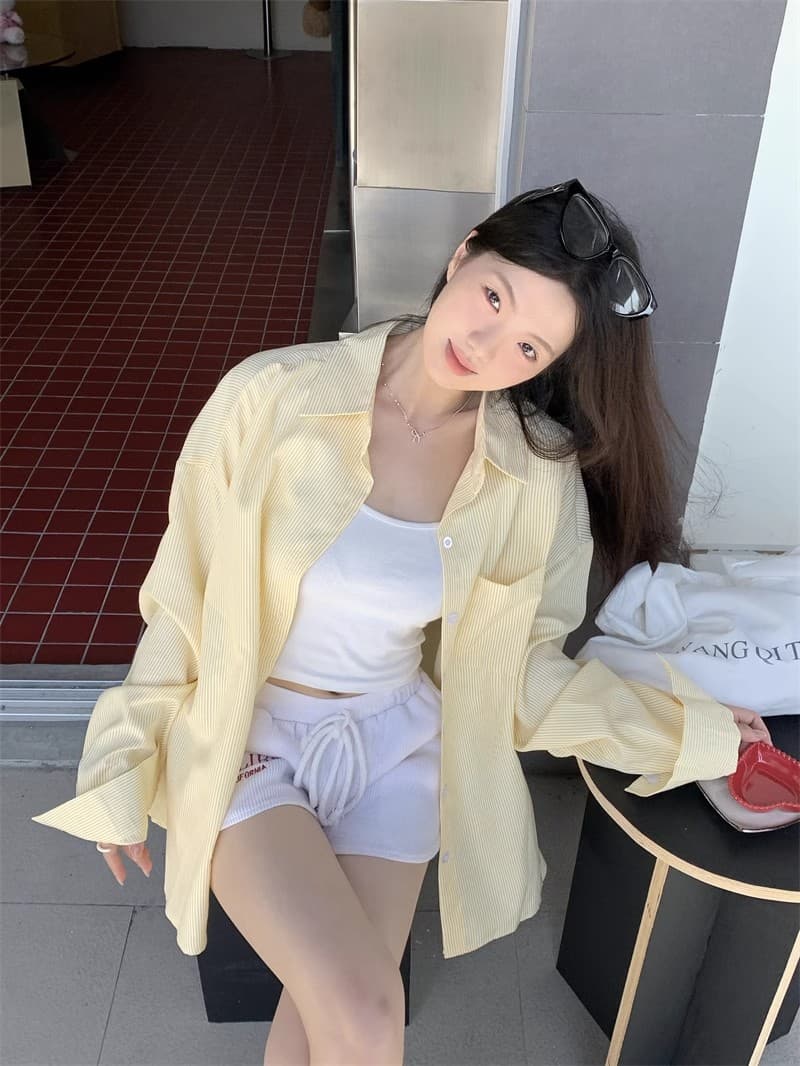 느슨함 센스 레트로 파란색 긴팔 격자 무늬 셔츠 맨위 여성 봄 가을 새로운 루즈핏 인사이드 가져 가라. Chic 셔츠 재킷 상세 이미지 4