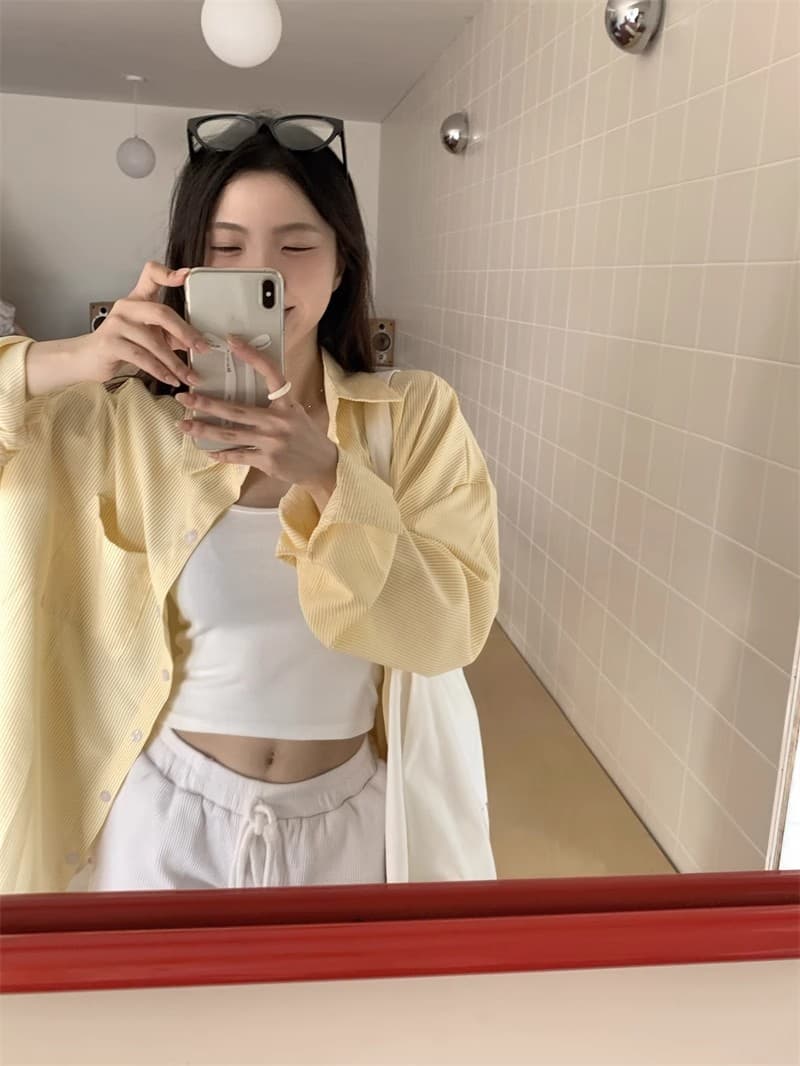 느슨함 센스 레트로 파란색 긴팔 격자 무늬 셔츠 맨위 여성 봄 가을 새로운 루즈핏 인사이드 가져 가라. Chic 셔츠 재킷 상세 이미지 8