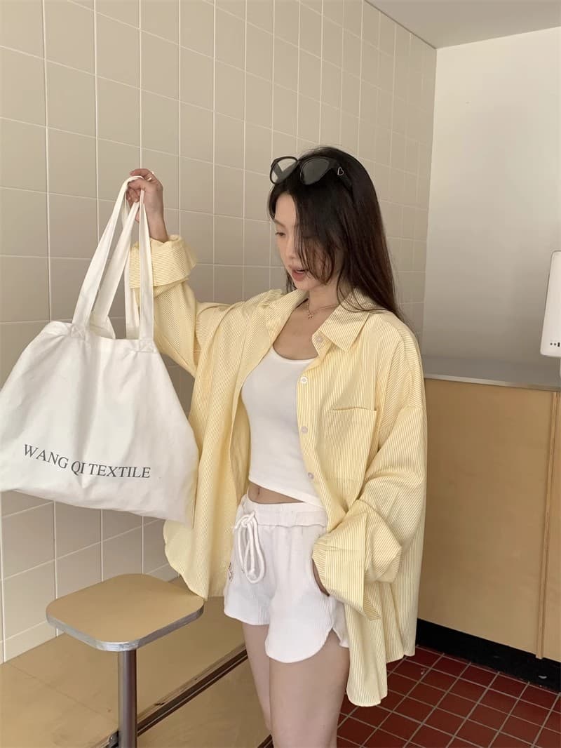 느슨함 센스 레트로 파란색 긴팔 격자 무늬 셔츠 맨위 여성 봄 가을 새로운 루즈핏 인사이드 가져 가라. Chic 셔츠 재킷 상세 이미지 12