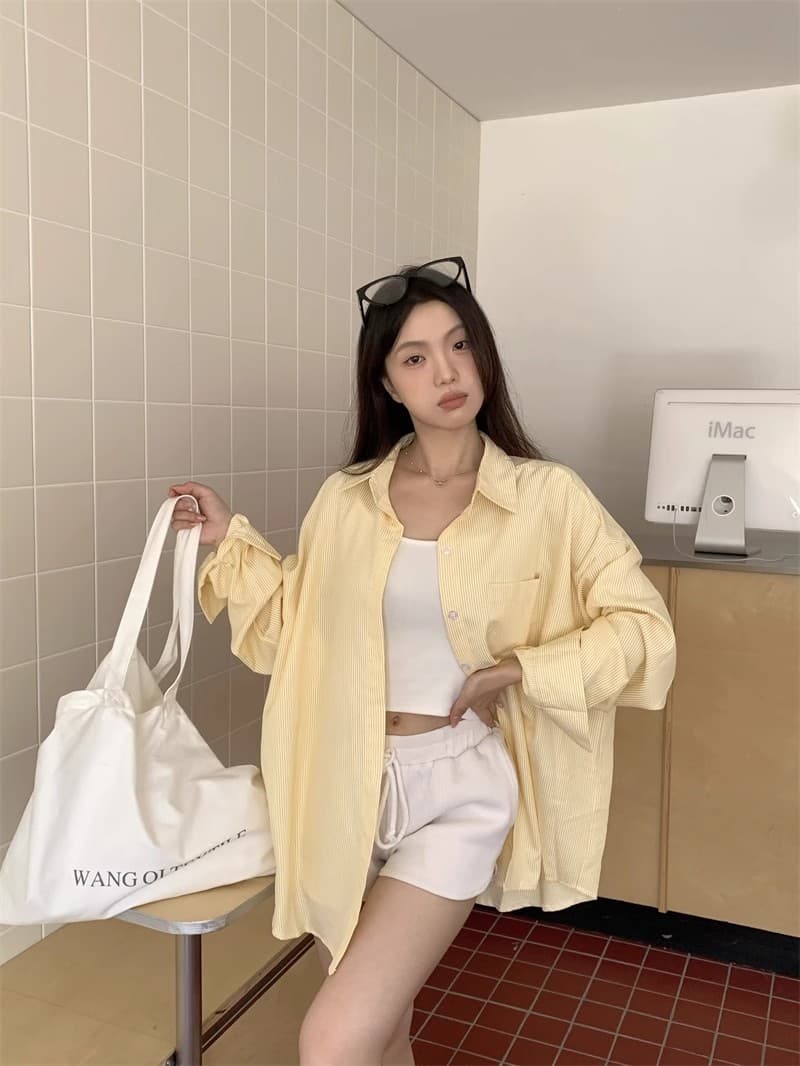 느슨함 센스 레트로 파란색 긴팔 격자 무늬 셔츠 맨위 여성 봄 가을 새로운 루즈핏 인사이드 가져 가라. Chic 셔츠 재킷 상세 이미지 15