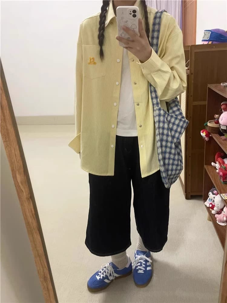 느슨함 센스 레트로 파란색 긴팔 격자 무늬 셔츠 맨위 여성 봄 가을 새로운 루즈핏 인사이드 가져 가라. Chic 셔츠 재킷 상세 이미지 6