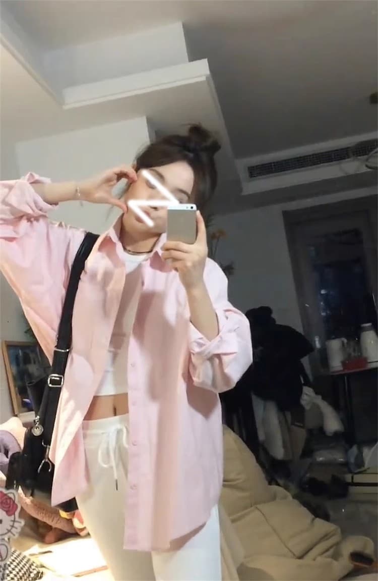 핑크색 셔츠 셔츠 여성 코트 가을 2025 새로운 프랑스식 디자인 센스 작은 대중 품격 루즈핏 맨위 상세 이미지 6
