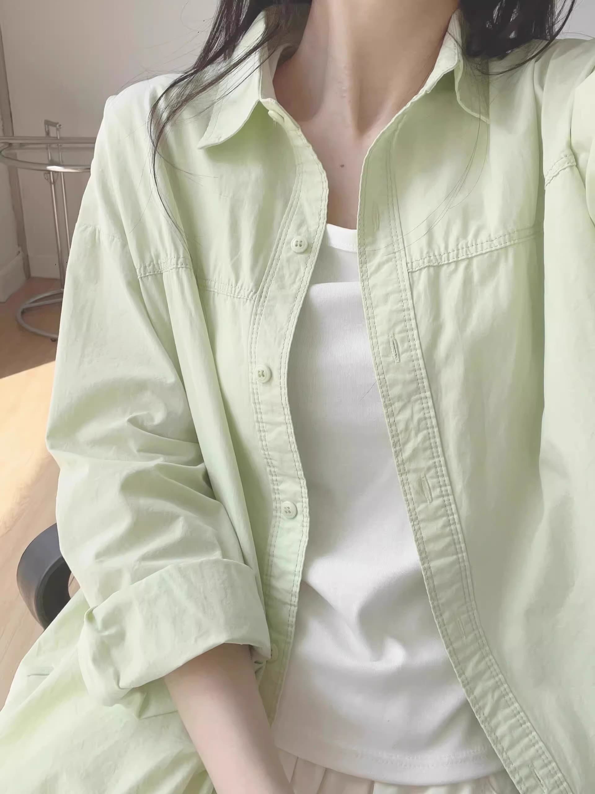 원본 워싱 면 100% 파란색 여성 셔츠 새로운 폴로 칼라 인사이드 가져 가라. 긴팔 셔츠 외출용 한 첨부 된 의류 상세 이미지 18
