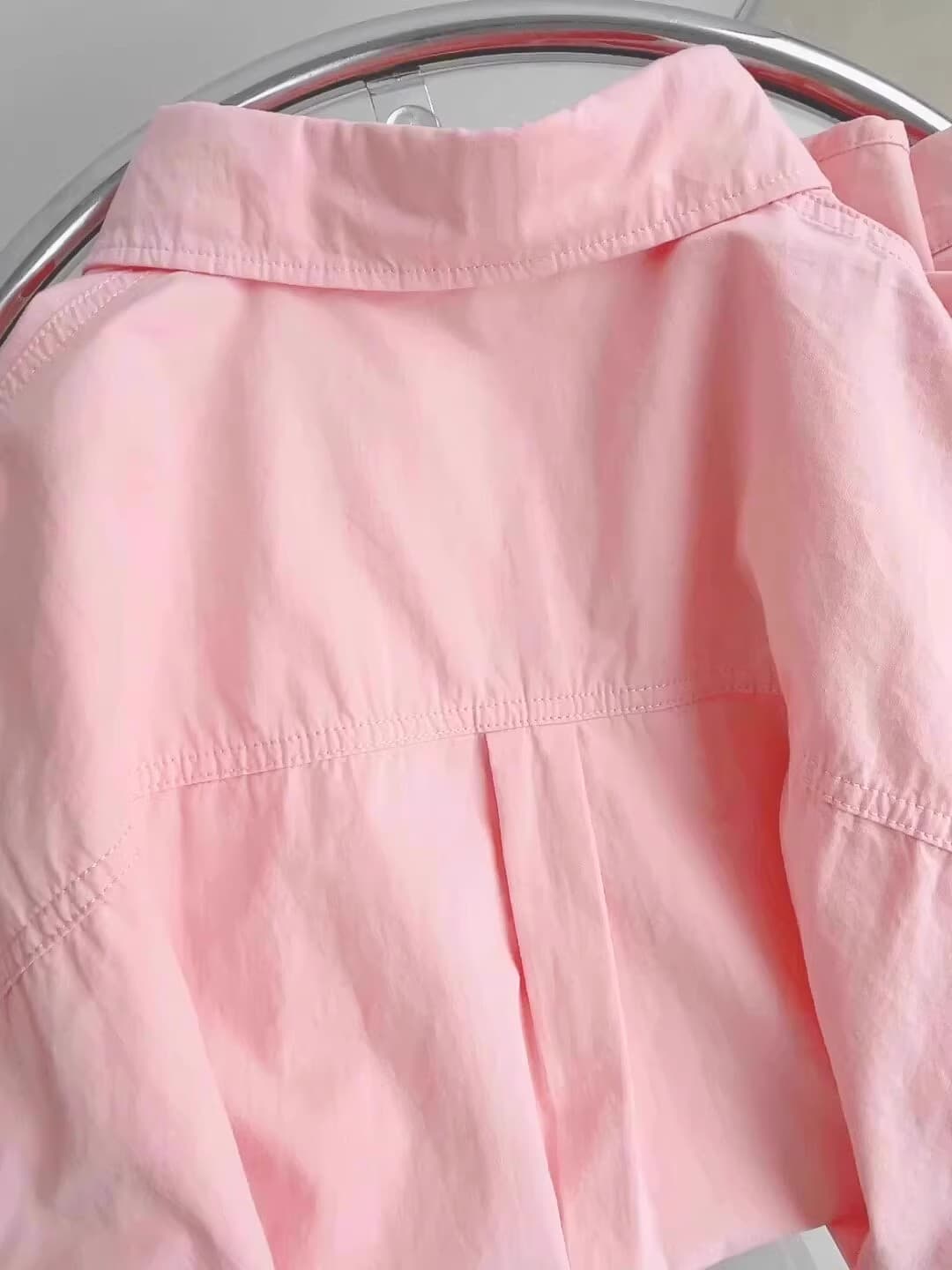 원본 워싱 면 100% 파란색 여성 셔츠 새로운 폴로 칼라 인사이드 가져 가라. 긴팔 셔츠 외출용 한 첨부 된 의류 상세 이미지 28