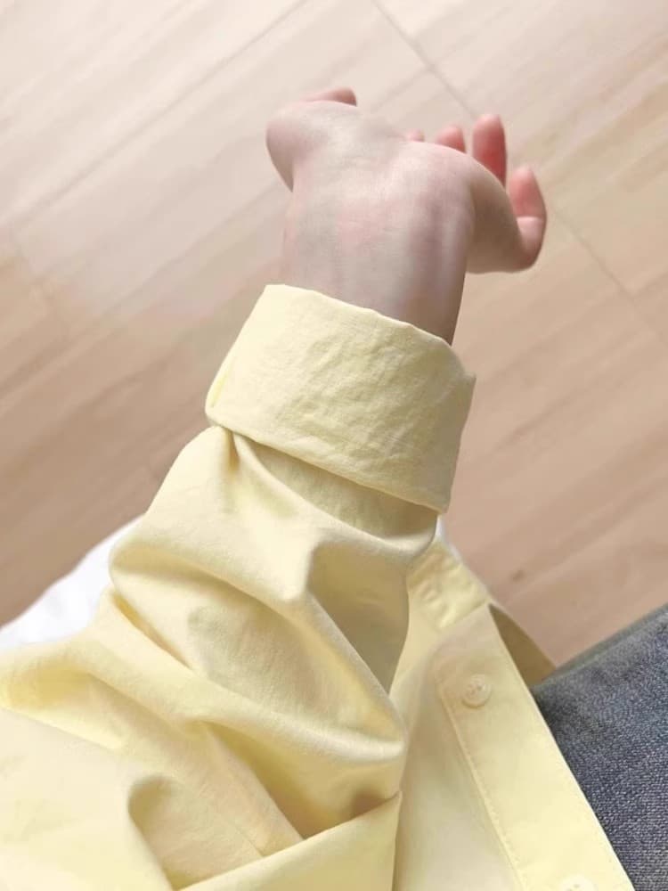 원본 워싱 면 100% 파란색 여성 셔츠 새로운 폴로 칼라 인사이드 가져 가라. 긴팔 셔츠 외출용 한 첨부 된 의류 상세 이미지 32