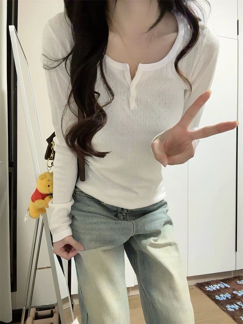 패키지 코어 실 세 단추 긍정적 인 어깨 긴팔 티셔츠 2026 새로운 몸매 가꾸기 인사이드 가져 가라. 만나는 맨위 이미지 3