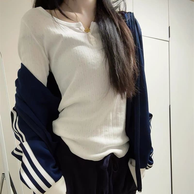 패키지 코어 실 세 단추 긍정적 인 어깨 긴팔 티셔츠 2026 새로운 몸매 가꾸기 인사이드 가져 가라. 만나는 맨위 이미지 4