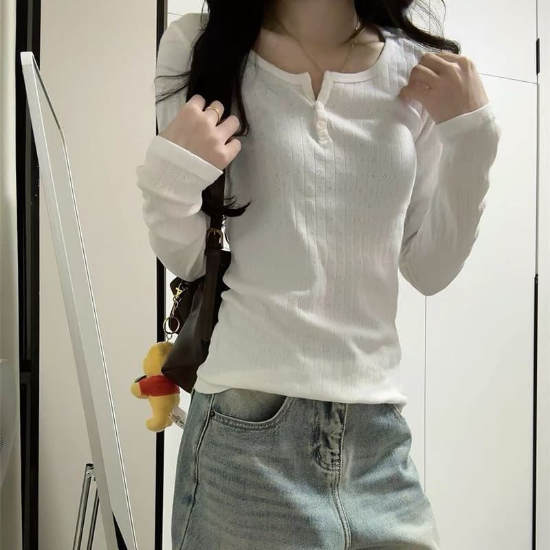 패키지 코어 실 세 단추 긍정적 인 어깨 긴팔 티셔츠 2026 새로운 몸매 가꾸기 인사이드 가져 가라. 만나는 맨위 이미지 5