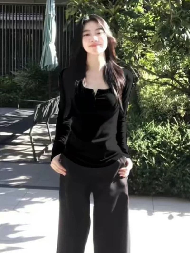 광저우 순면 De 플러시 280 그램 긴팔 티셔츠 여성 봄 가을 인사이드 가져 가라. 쇼트 스타일 기본 셔츠 맨위 이미지 2