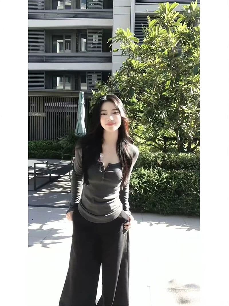 광저우 순면 De 플러시 280 그램 긴팔 티셔츠 여성 봄 가을 인사이드 가져 가라. 쇼트 스타일 기본 셔츠 맨위 상세 이미지 3