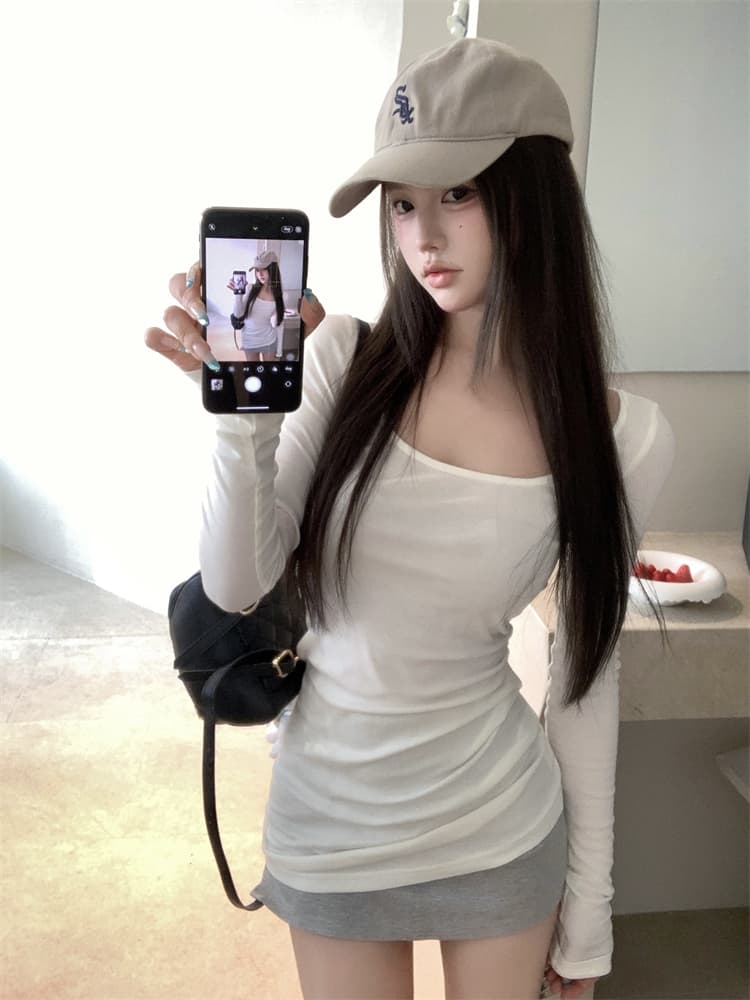 리브 얇은 스타일 몸매 가꾸기 긴팔 여름 핫걸 슬림해 보이는 기본 셔츠 맨위 이미지 2