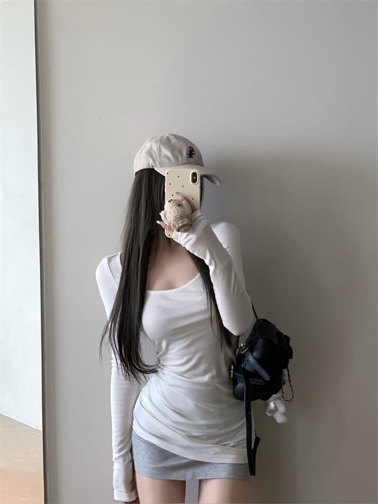 리브 얇은 스타일 몸매 가꾸기 긴팔 여름 핫걸 슬림해 보이는 기본 셔츠 맨위 이미지 4