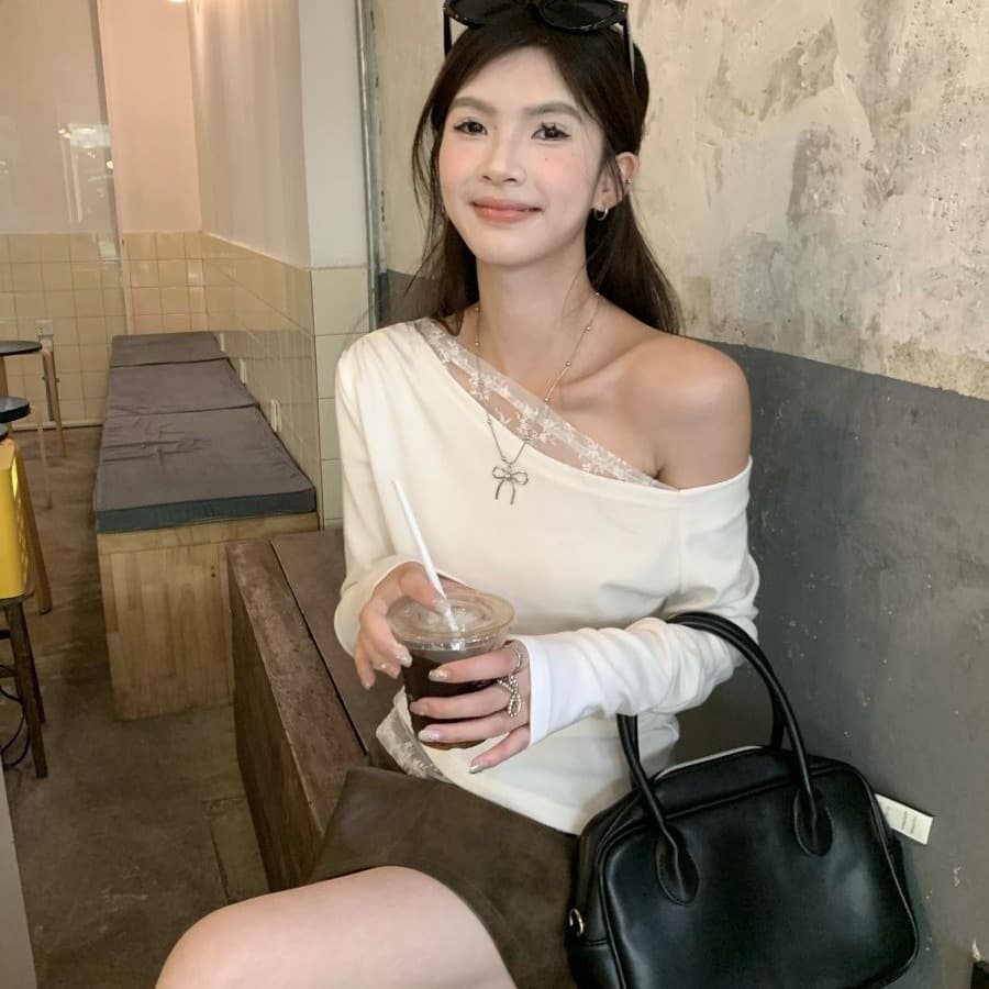 없음 마이너스 모달 260 그램 페이크 레이어드 긴팔 티셔츠 여성 이미지 5
