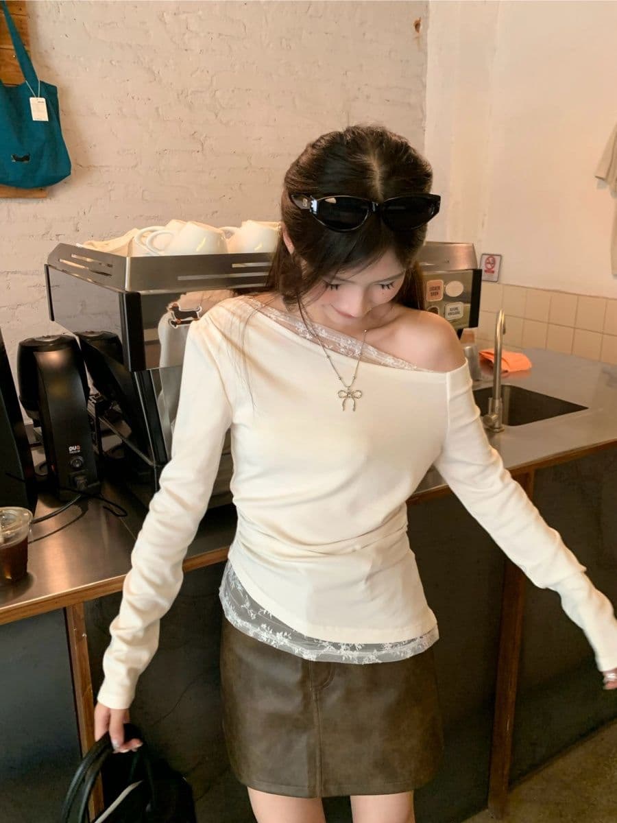 없음 마이너스 모달 260 그램 페이크 레이어드 긴팔 티셔츠 여성 상세 이미지 10