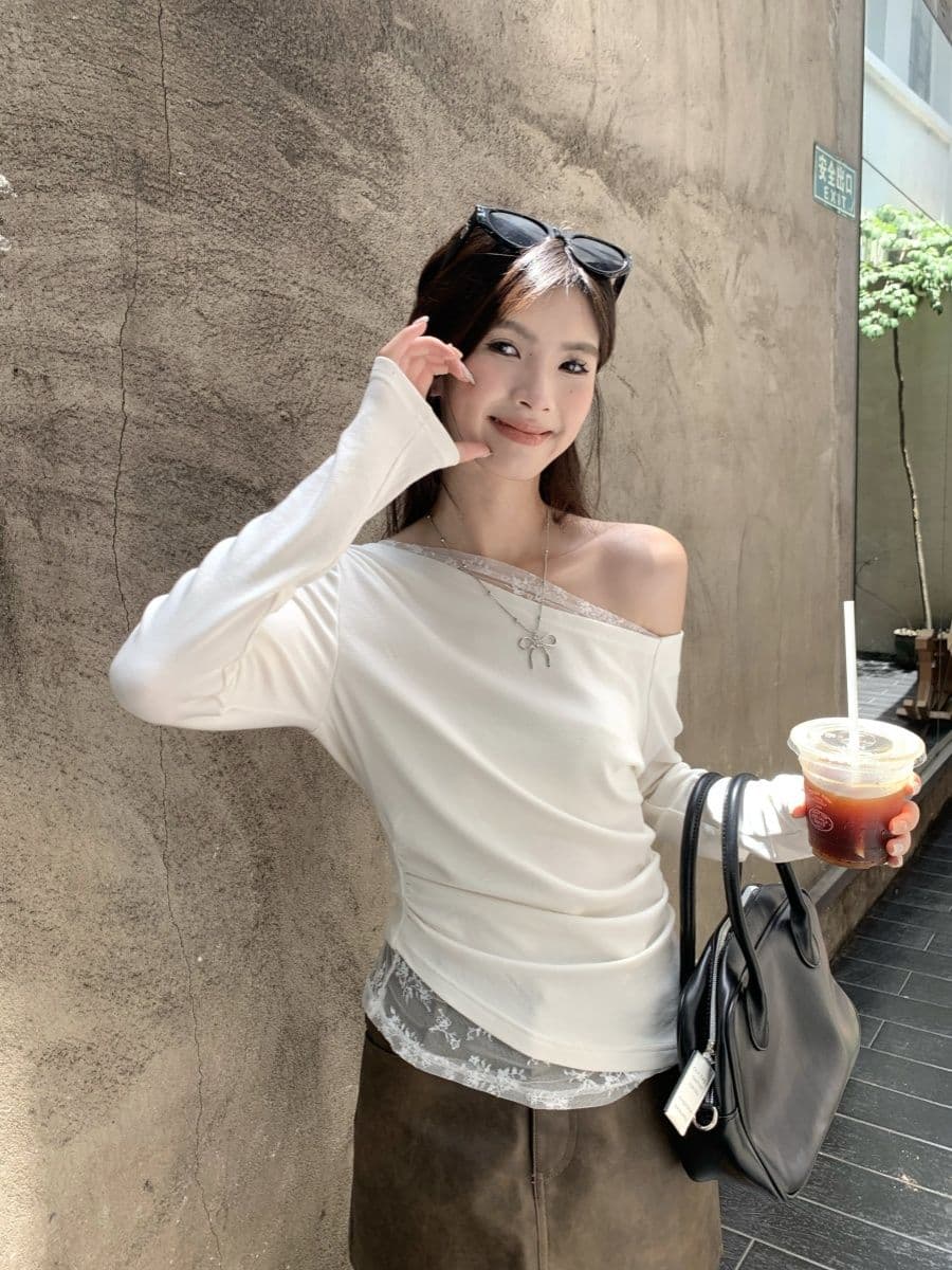 없음 마이너스 모달 260 그램 페이크 레이어드 긴팔 티셔츠 여성 상세 이미지 26