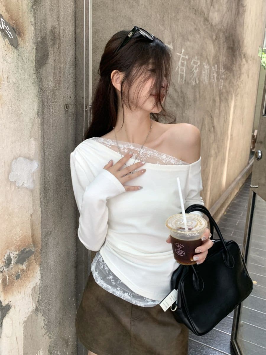 없음 마이너스 모달 260 그램 페이크 레이어드 긴팔 티셔츠 여성 상세 이미지 27