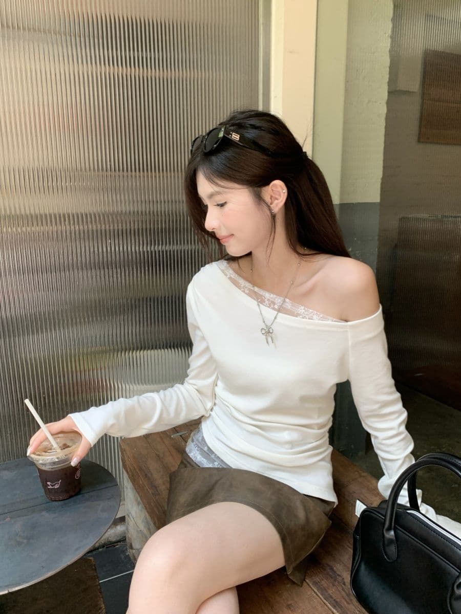 없음 마이너스 모달 260 그램 페이크 레이어드 긴팔 티셔츠 여성 상세 이미지 28