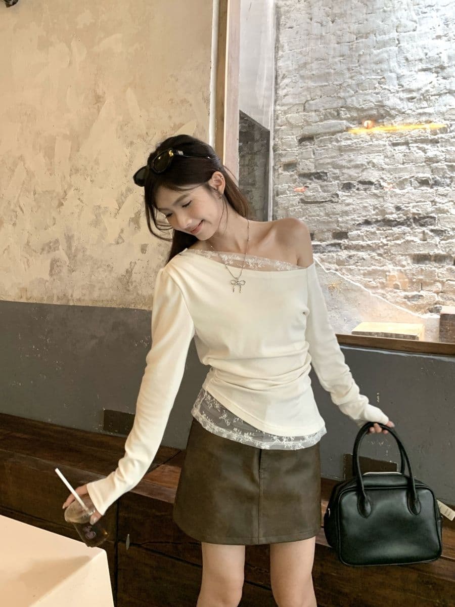 없음 마이너스 모달 260 그램 페이크 레이어드 긴팔 티셔츠 여성 상세 이미지 29