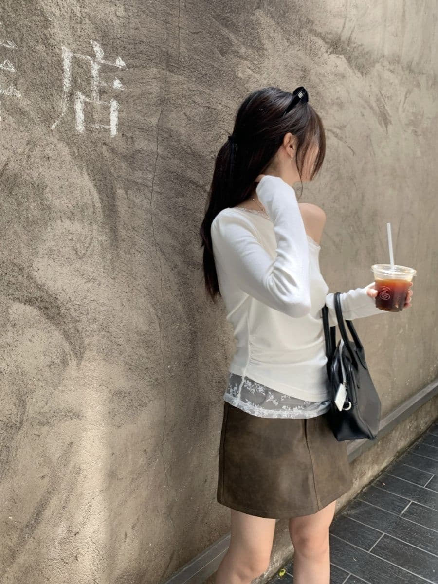 없음 마이너스 모달 260 그램 페이크 레이어드 긴팔 티셔츠 여성 상세 이미지 30