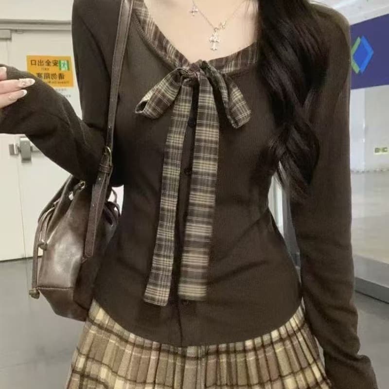 2 2 徳 플러시 240 그램 나비 매듭 디자인 긴팔 티셔츠 여성 가을 몸매 가꾸기 슬림해 보이는 니트 이미지 5