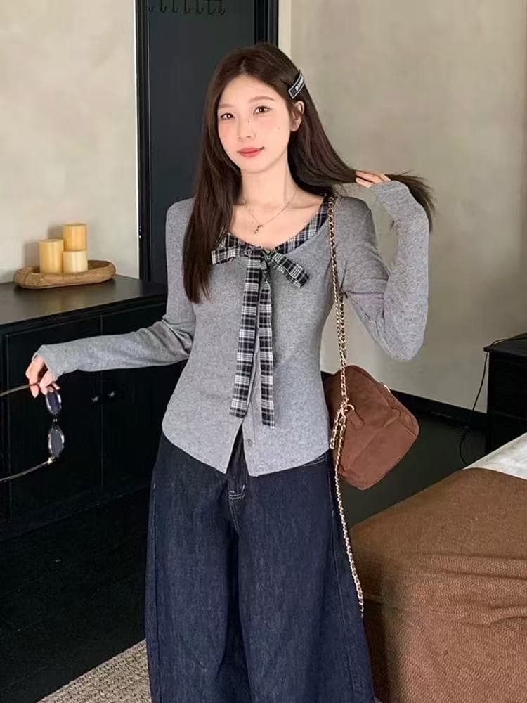 2 2 徳 플러시 240 그램 나비 매듭 디자인 긴팔 티셔츠 여성 가을 몸매 가꾸기 슬림해 보이는 니트 상세 이미지 2